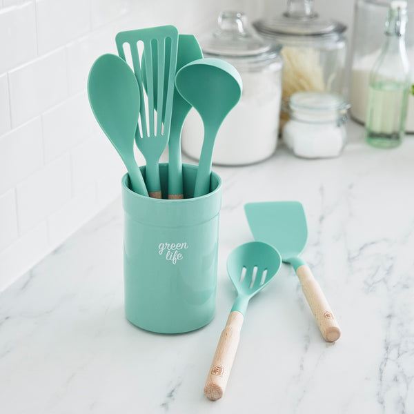 GreenLife Set Di Utensili Da Cucina In Nylon, 7 Pezzi Rosa - Palette, Mestoli E Pinze Resistenti Al Calore, Lavabili In Lavastoviglie - 4