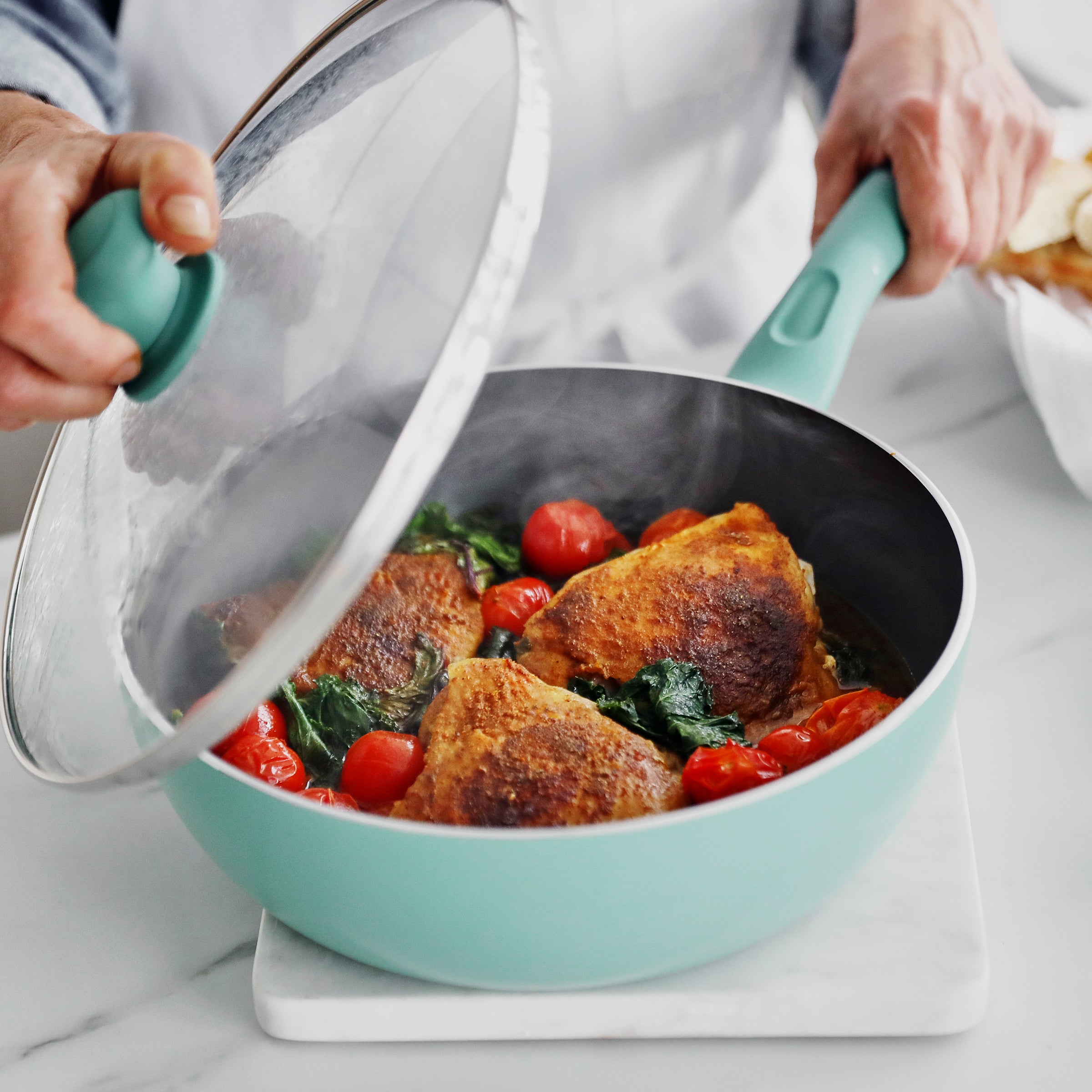 GreenLife Soft Grip Diamond 3 qt. Healthy Ceramic Nonstick Aluminum Turquoise Chef Pan with Lid