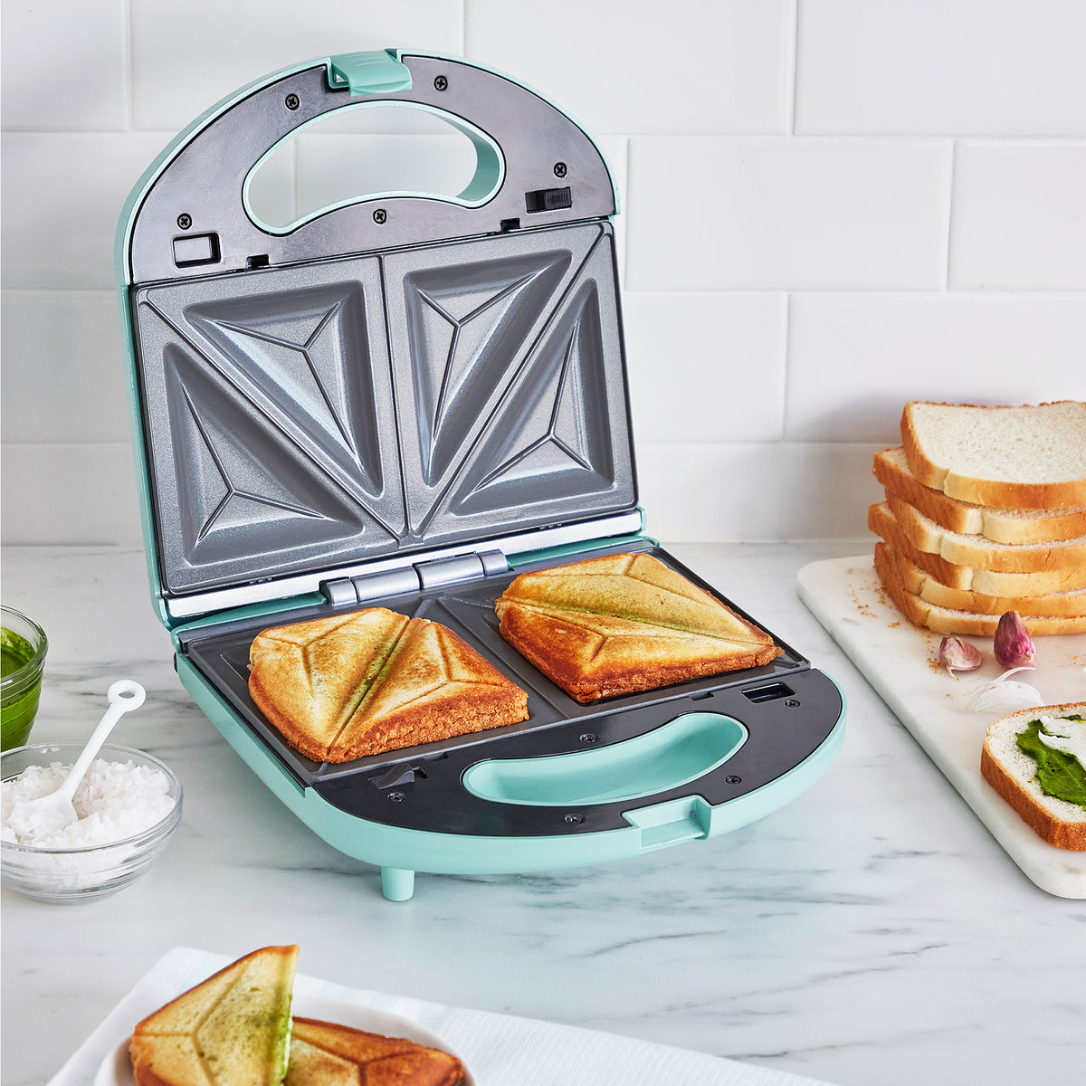 GreenLife Healthy Ceramic Nonstick Turquoise Waffle and Sandwich Duo